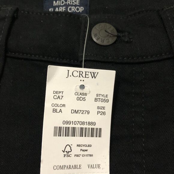 J.Crew Womens Jeans 26 Petites‎ Black Mid-Rise Flare Crop All-Day Stretch NWT - Picture 7 of 8